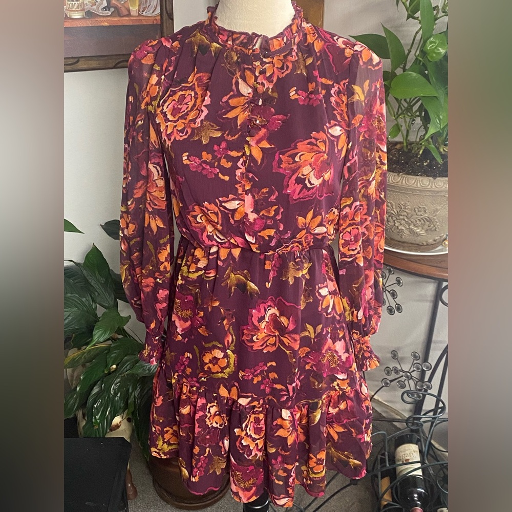 Vince Camuto Plum Floral Long Sleeve Dress